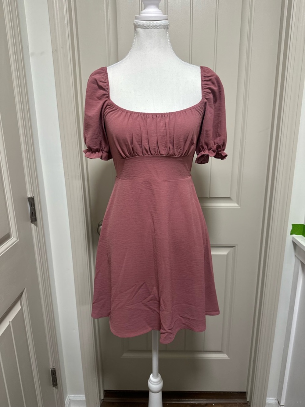 BeBop Mauve-Pink Square Neck Puff Sleeve Mini Dress